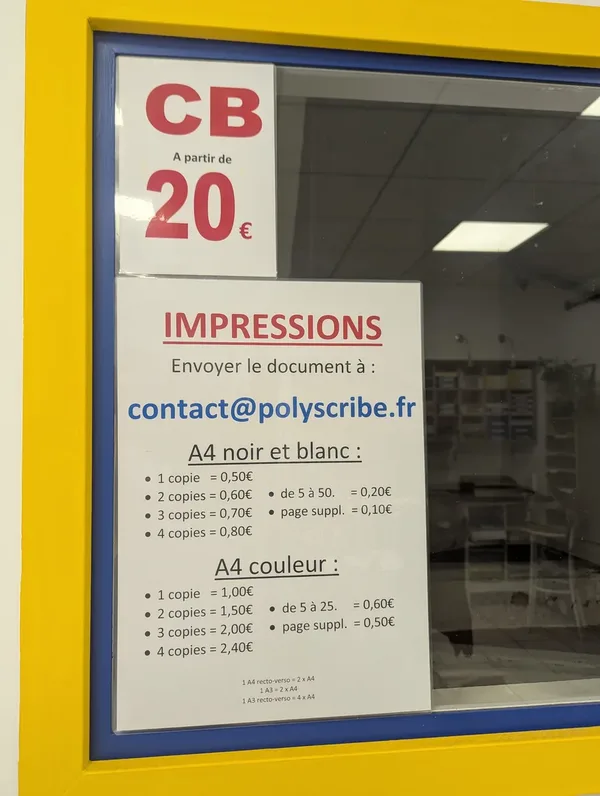 Tarifs impression A4 N&B couleur Polyscribe Marseille 13006